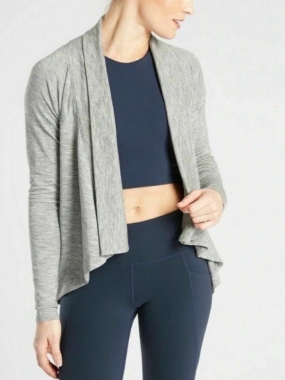 Athleta Nirvana Wear Two Ways Wrap Gray Cardigan Top
